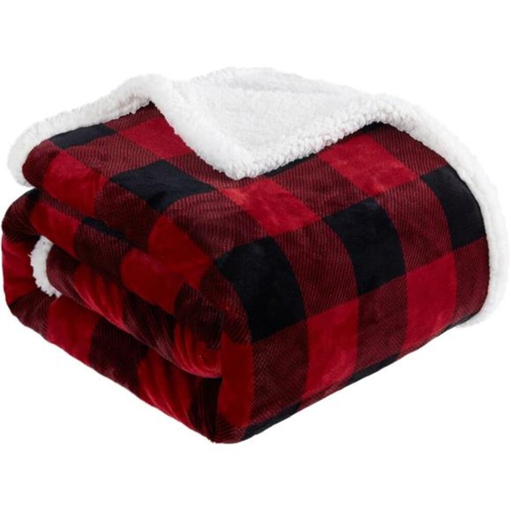 Sherpa Red and Black Buffalo Plaid Christmas Twin Blanket 60" X 70",Fuzzy Fluffy